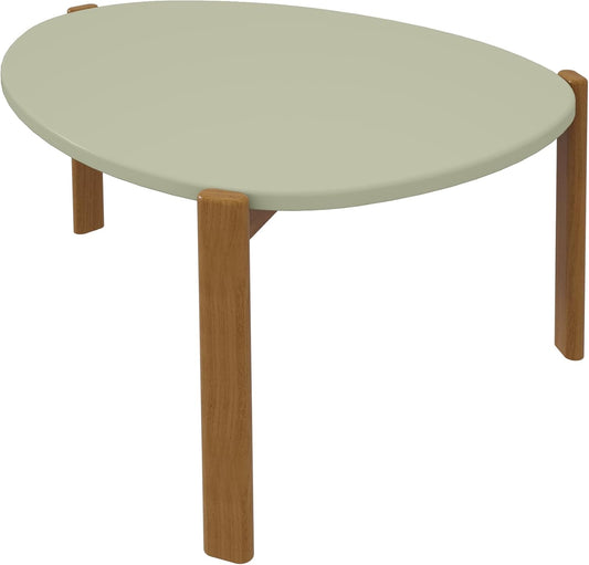 Manhattan Comfort Gales Mid Century Modern Coffee Table with Oval Triangle Shaped Top, Accent Furniture for Living Room Made from Solid Eucalyptus Wood, Pistachio Green