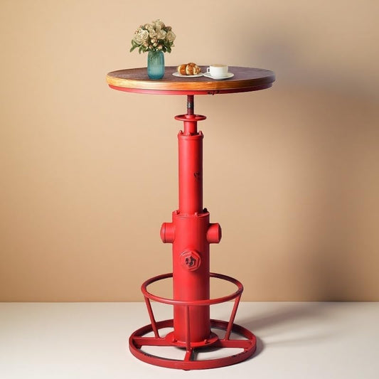 Vintage 38.6-44.4inch Height Adjustable Bar Table Industrial Fire Hydrant Design Pub Tables Farmhouse Cafe Cocktail Desk Rustic Bistro Table Swivel Wooden Top