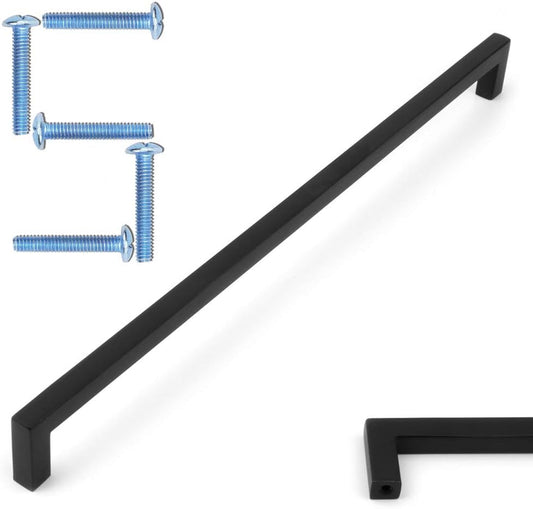 KOOFIZO Solid Square Bar Cabinet Handle - Black Furniture Pull, 10 Inch/256mm Screwhole Distance, Pack of 5 for Kitchen Cupboard Door, Bedroom Dresser Drawer, Bathroom Wardrobe Hardware