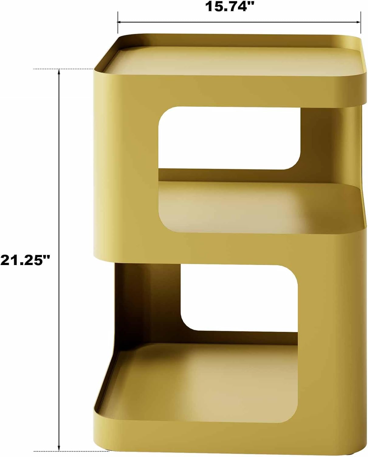 XIV Side Table, Small End Table, Modern Nightstand, Accent Bedside Table, 3 Tier Night Stands, Metal Bed Side Table for Living Room Bedroom Outdoor Entryway, No Assembly Required (Gold, Square)