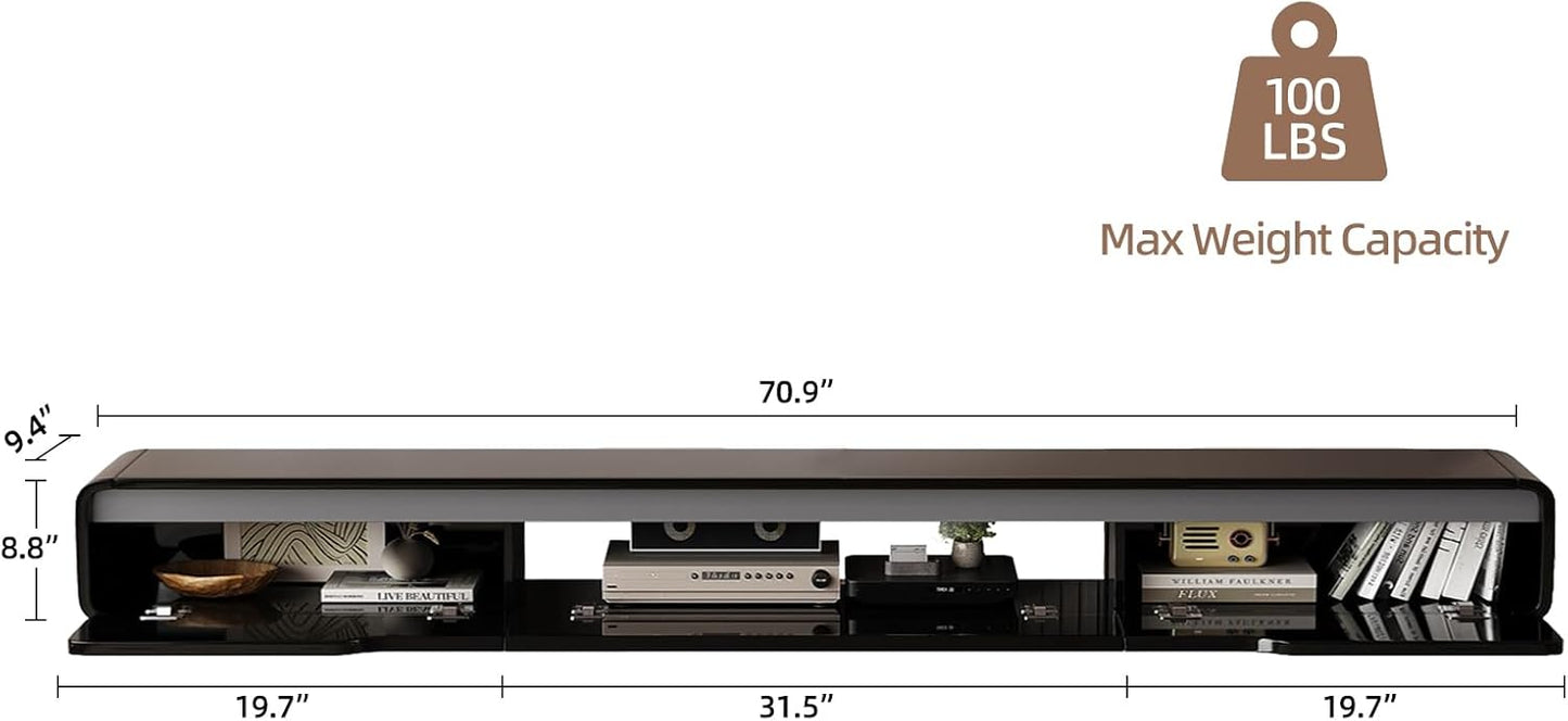 High Gloss Floating TV Stand with 3 Doors,70'' Wall Mounted TV Cabinet,Under TV Console,Floating Media Shelft for Bedroom Living Room(Black)