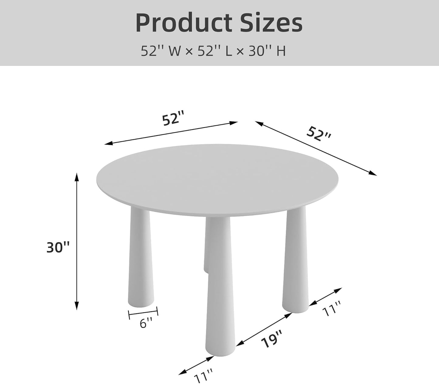 Casaphoria 52" Round Dining Table, Kitchen Table for 6 with Arc-Shaped Edge Top and Cylindrical Legs, Easy Assembly for Living Room, Dining Room, Walnut