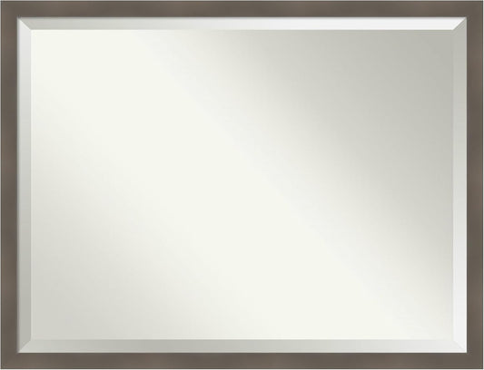 Amanti Art Grey Wall Mirror 33x43 Edwin Clay Grey Rectangle Bathroom Mirror for Wall Decor Living Room, X-Large Casual Wood Frame, Hangs Horizonally and Vertically, Bathroom Decor, Beveled Edge