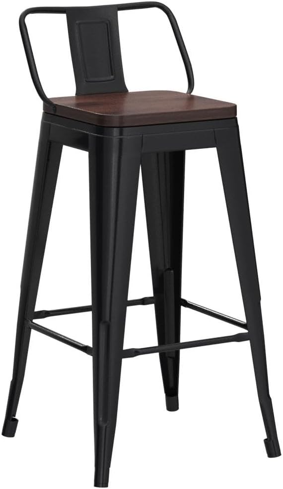 26 Inch Swivel Bar Stools Set of 4 with Backs Counter Height Industrial Metal Barstools Island Bar Chairs for Home Kitchen Dining Room (Swivel 26 inch,Matte Black Wooden)