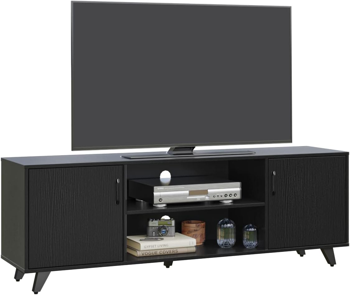 Panana Mid Century TV Stand Entertainment Center with 2 Doors, Wooden Medial Console Table for Living Room Furniture, 53.5" x 15" x 21.7" (Black)