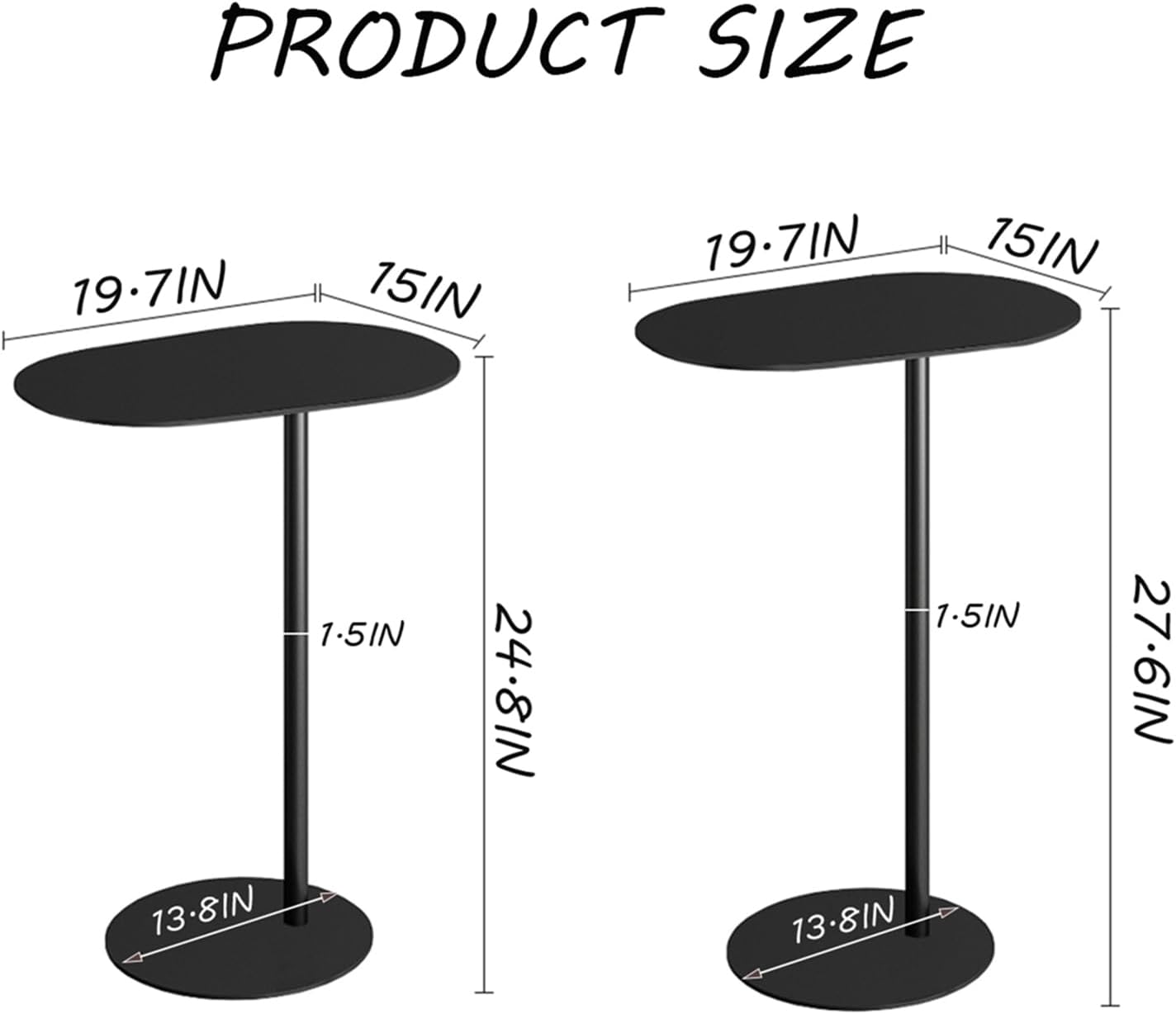 C-Shaped Side Table, Iron End Table for Couch Sofa and Bed, Small Metal Black Side Tables for Living Room Bedroom (Black, High-24.8in/63cm)