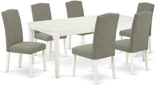 East West Furniture DOEN7-LWH-06 7 Piece Dining Room Set Consist of a Rectangle Wooden Table with Butterfly Leaf and 6 Dark Shitake Linen Fabric Parson Dining Chairs, 42x78 Inch, Linen White