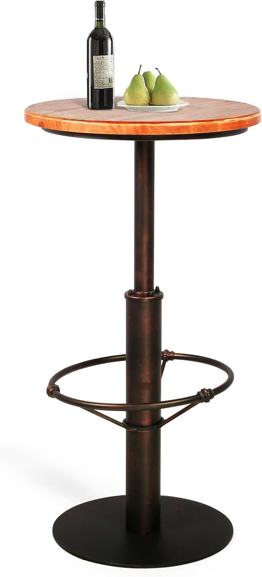 Topower Industrial Pub Table 19.7" Round Solid Pine Wood Top 42.2" Height Bar Table with Metal Base, Tall Pub Table for Kitchen, Dining Room, Coffee Shop, Copper