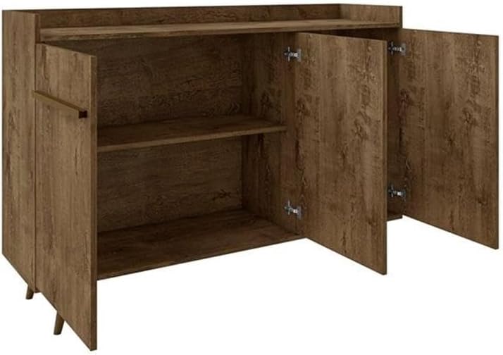 Manhattan Comfort Bradley Buffet Cabinet with Storage, Mid Century Modern Sideboard with 4 Shelves and Soft Close Doors, TV Stand Media Console for up to 50" Screens, 53.54" Long, Rustic Brown