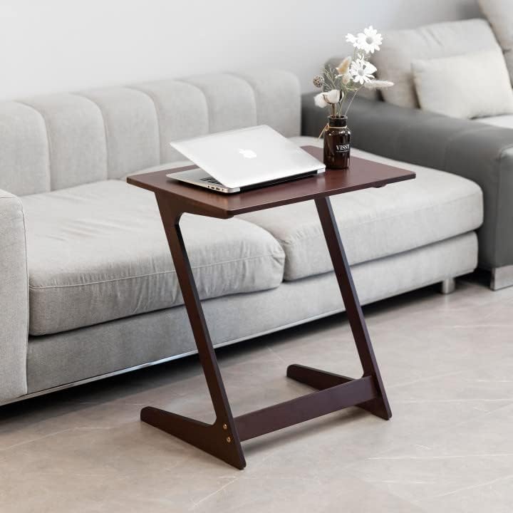 Forevich Bamboo Modern Tv Trays Table for Eating, Wood Couch Table End Snack Desk Sofa Side Table Z Shaped Brown