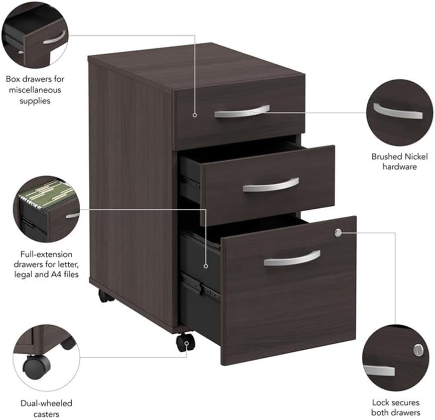 Bush Business Furniture Arrive 3 Drawer Mobile File Cabinet - Assembled in Storm Gray, Rolling Document Storage for Reception Area or Professional Office