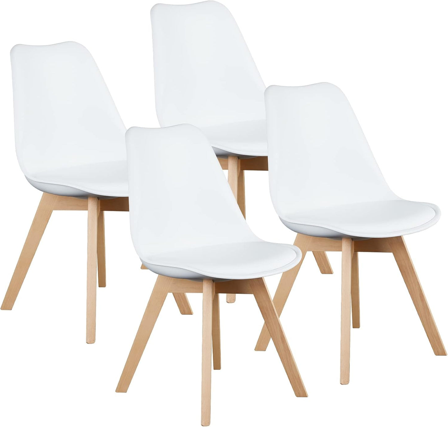 OLIXIS Set of 4 Dining Kitchen Mid-Century Modern Chairs with Wood Legs and PU Leather Cushion for Living Room Bedroom Outdoor Lounge, White