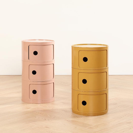 COZYMATIC 3 Tier Round Nightstand with Storage, Modern Style Side Table, Small Cupboard Cabinet with 3 Drawers for Living Room, Bedroom, Bathroom, Narrow Space, Yellow, Pink (Pink)