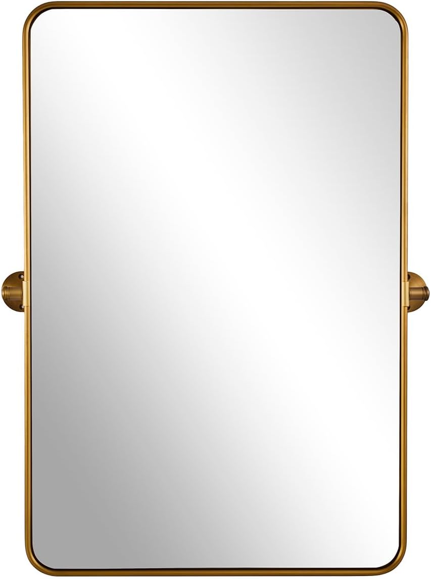 ANDY STAR Gold Pivot Mirror, 20" x 28" Brushed Brass Metal Frame Vanity Mirrors for Over Sink, Farmhouse Rectangle Bathroom Mirror with Adjustable Tilting Design Wall Mounted