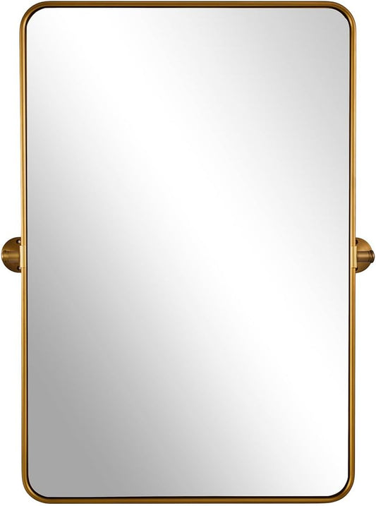 ANDY STAR Gold Pivot Mirror, 20" x 28" Brushed Brass Metal Frame Vanity Mirrors for Over Sink, Farmhouse Rectangle Bathroom Mirror with Adjustable Tilting Design Wall Mounted