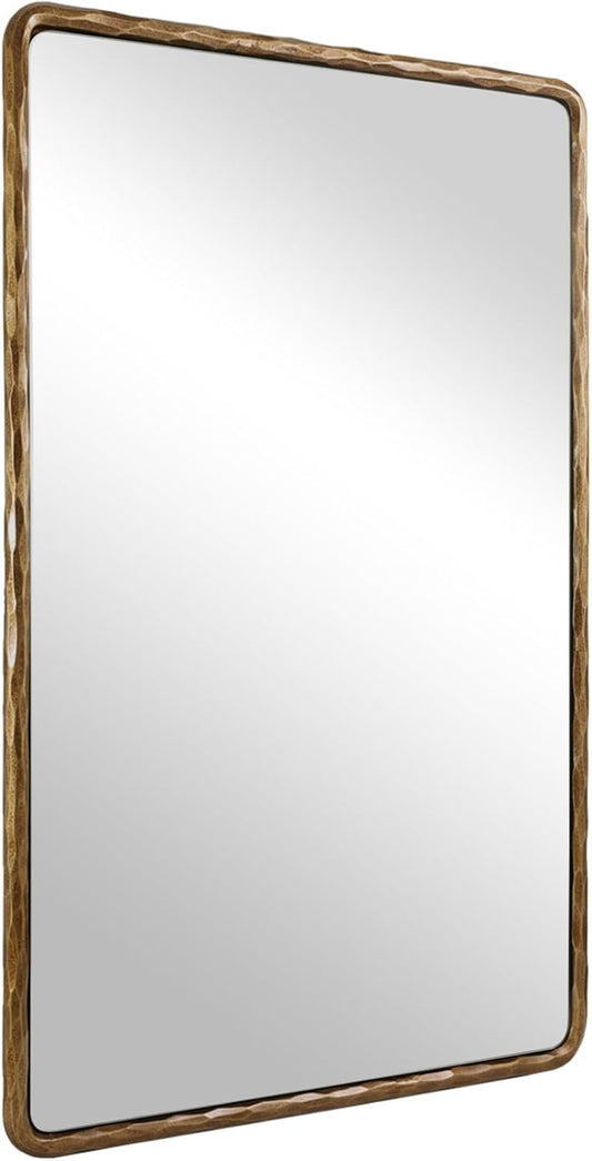 ANDY STAR Hand-Forged Gold Bathroom Mirrors for Wall, 24x36 Inch Vintage Solid Steel Metal Frame Bathroom Vanity Mirror, Antique Rounded Rectangle Wall Mirror, Hangs Horizontally or Vertically