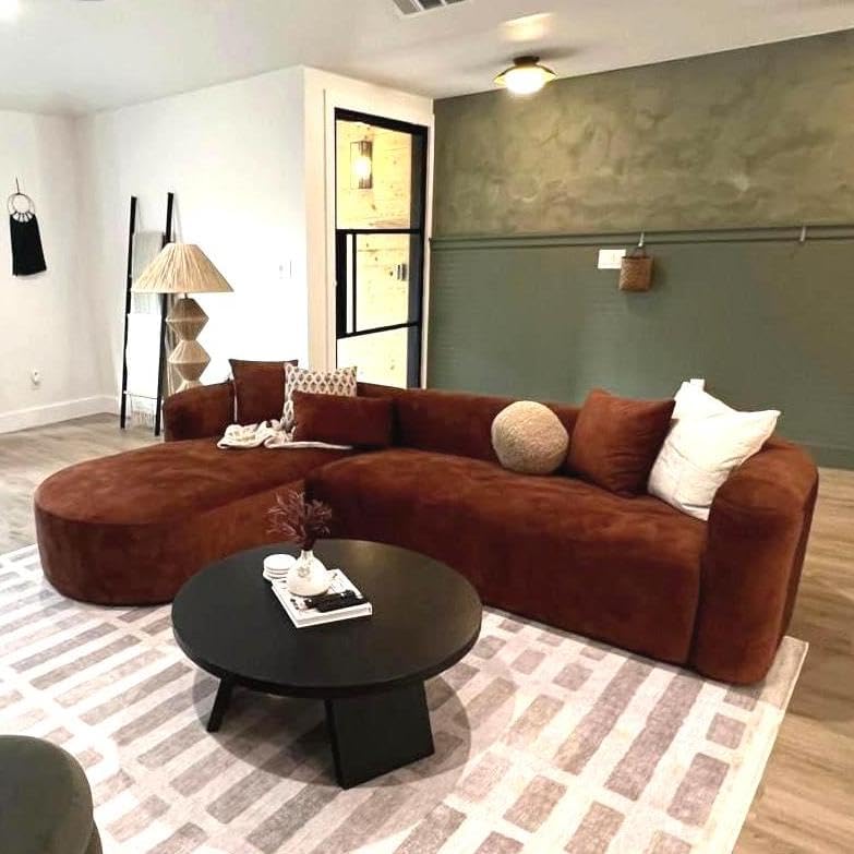 Acanva Luxury Modern Tight Curved Back Velvet Sofa, Minimalist Style Comfy Couch for Living Room Apartment, L-Shape Left Chaise, Tangerine