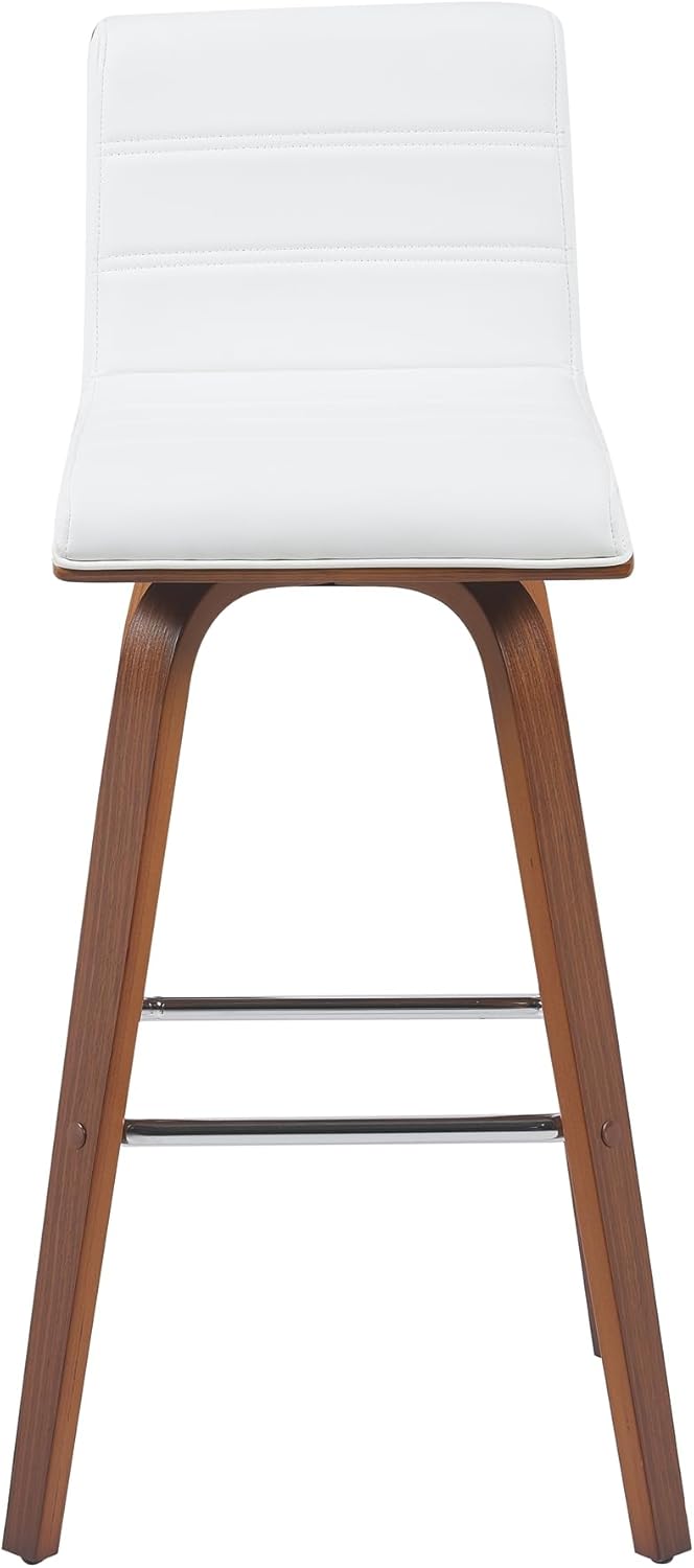 Vienna Modern Swivel Bar Height Stool with Snow White Faux Leather Seat and Walnut Finished Wood Frame Set of 4