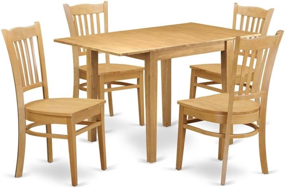 East West Furniture NDGR5-OAK-W 5 Piece Dining Set Includes a Rectangle Dining Table with Dropleaf and 4 Kitchen Chairs, 30x48 Inch, Oak