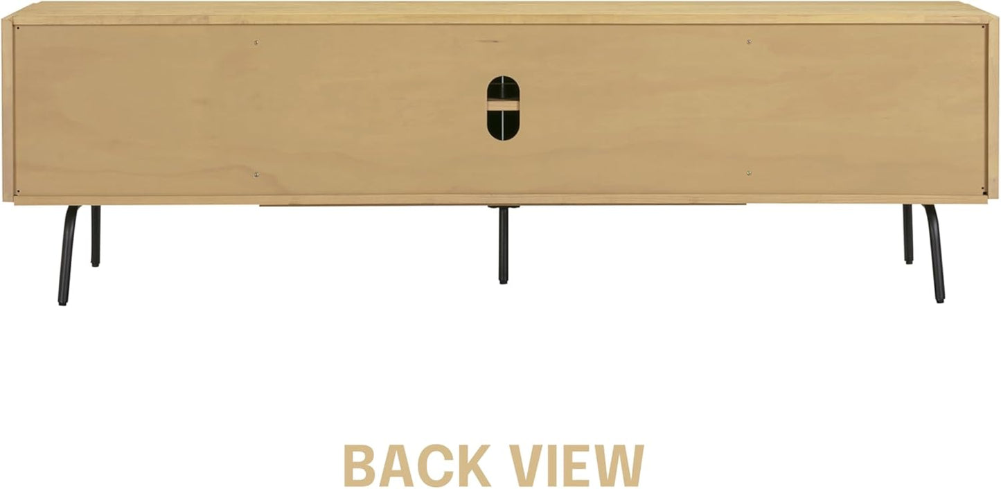 NTC Veil TV Stand with 4 Doors for TVs up to 75’’, Media Console with Vertical Groove Design and Metal Legs, Modern Entertainment Center for Living Room and Bedroom, Effortless Assembly, Sand