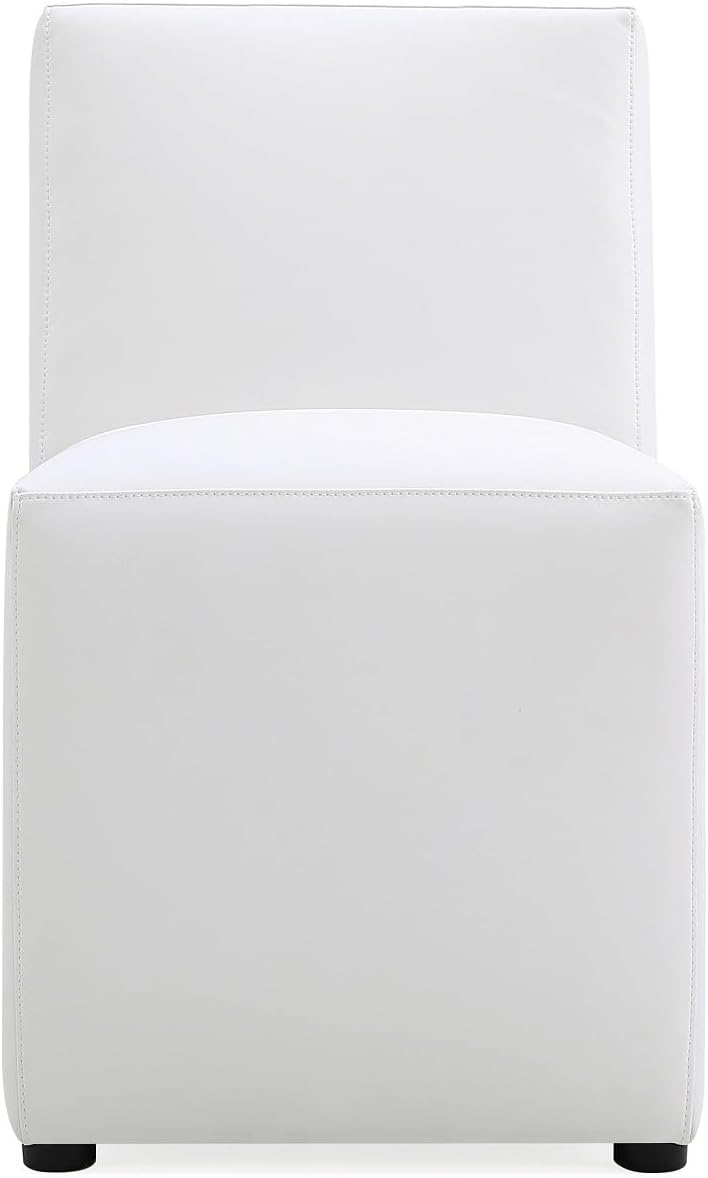 Manhattan Comfort Anna Square Modern Dining Chair with Head to Toe Faux Leather Upholstery and Plastic Foot Padding, Luxury Accent Furniture, Set of 2, Cream