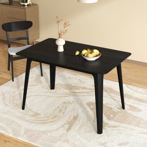 Christopher Knight Home Bengi Mid - Century Modern Dining Table for 4 People, Rubberwood Kitchen Table with Faux Wood Tabletop, Compact Rectangular Dinner Furniture for Dining Room, Black