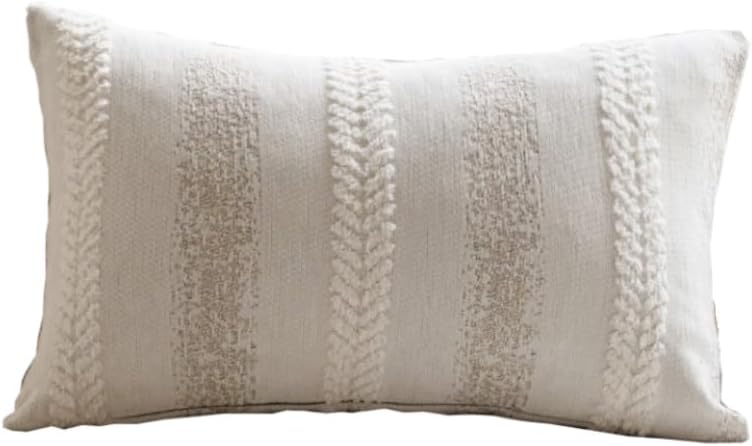 Pack of 1 Decorative Throw Pillow Covers 12x20 Inch, Pillow Cases for Living Room Couch Bedroom Farmhouse Home Decor, Soft Stripe Chenille Cushion Covers for Sofa Beige,12''x20''