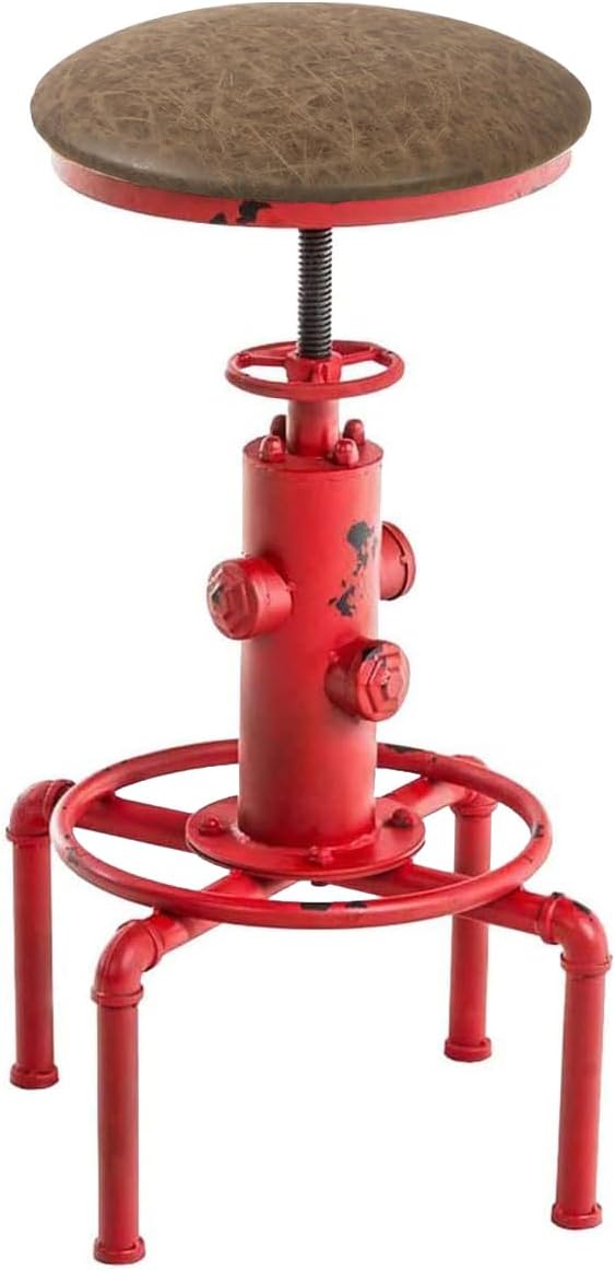 Topower Antique Vintage Industrial Barstool PU Leather Water Pipe Fire Hydrant Design Cafe Coffee Industrial Bar Stool Set of 2 Antique Red