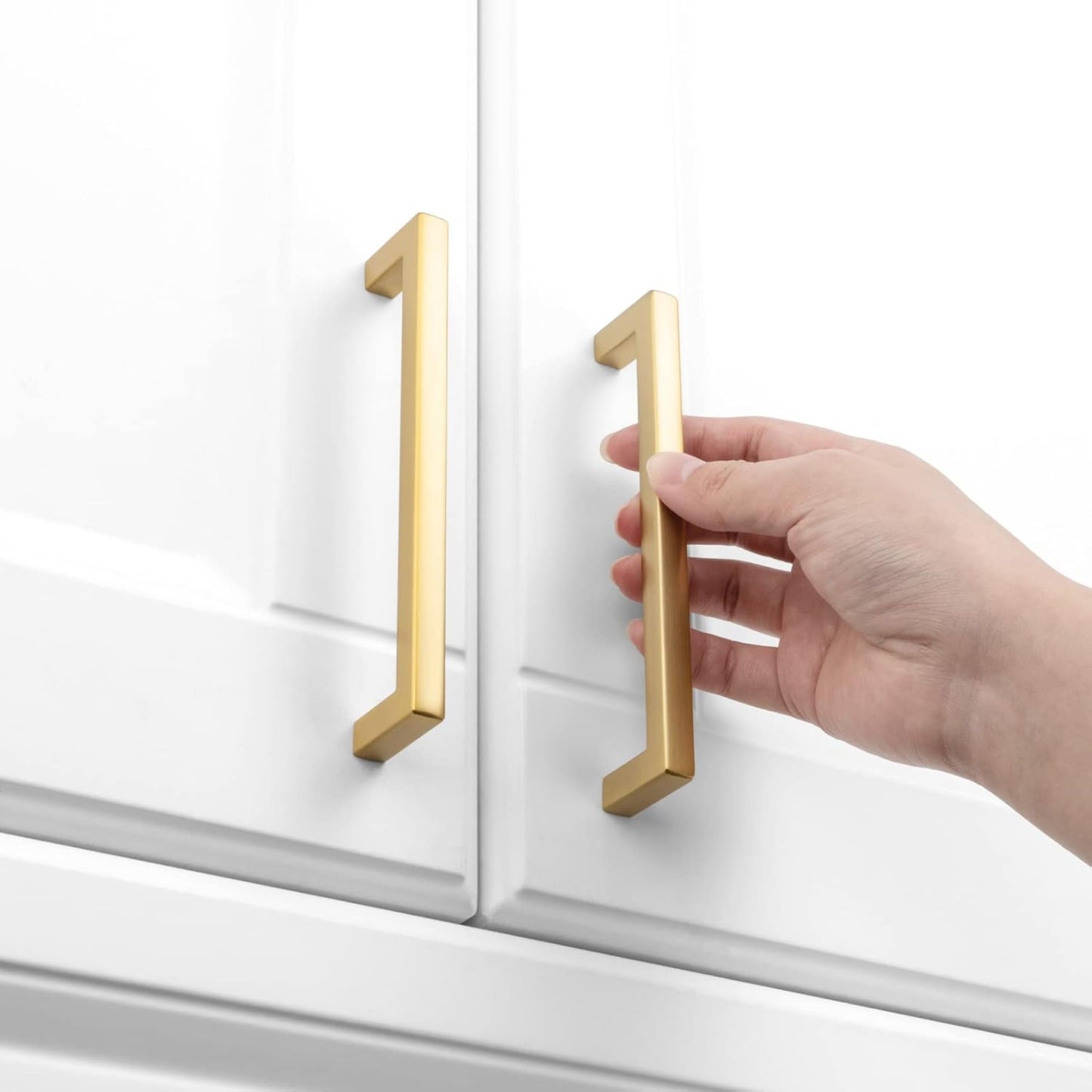 KOOFIZO Solid Square Bar Cabinet Handle - Brushed Gold Furniture Pull, 5 Inch/128mm Screwhole Distance, 10-Pack for Kitchen Cupboard Door, Bedroom Dresser Drawer, Bathroom Wardrobe Hardware