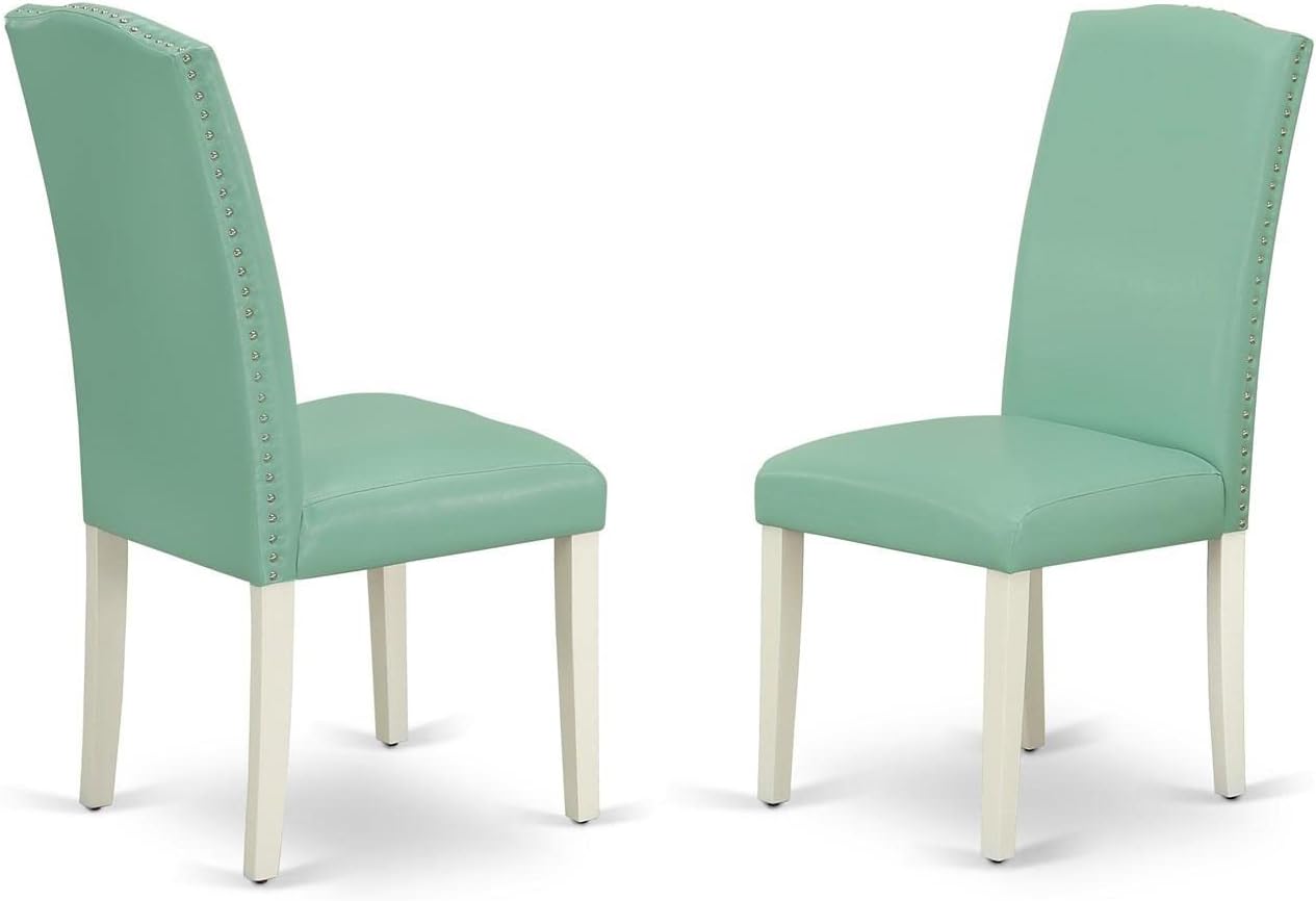 East West Furniture SHEN3-LWH-57 3 Piece Kitchen Table & Chairs Set Contains a Round Dining Room Table with Pedestal and 2 Pond Faux Leather Parsons Dining Chairs, 42x42 Inch, Linen White