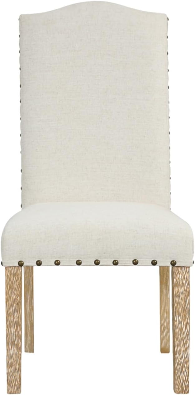 HomePop Home Decor | Classic Upholstered Parsons Dining Chairs | Curver Top Dining Chairs with Nailhead Trim, Vanilla Cream Textured Woven (Set of 2)