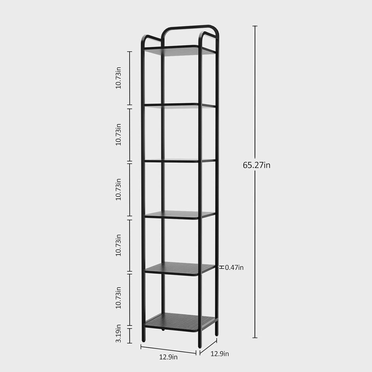 Book Shelf, 6 Tier Bookshelf, Bookcase with 6 Shelves, Storage Rack Organizer, Corner Wood Storage Shelf with Metal Frame for Bedroom, Living Room, Black