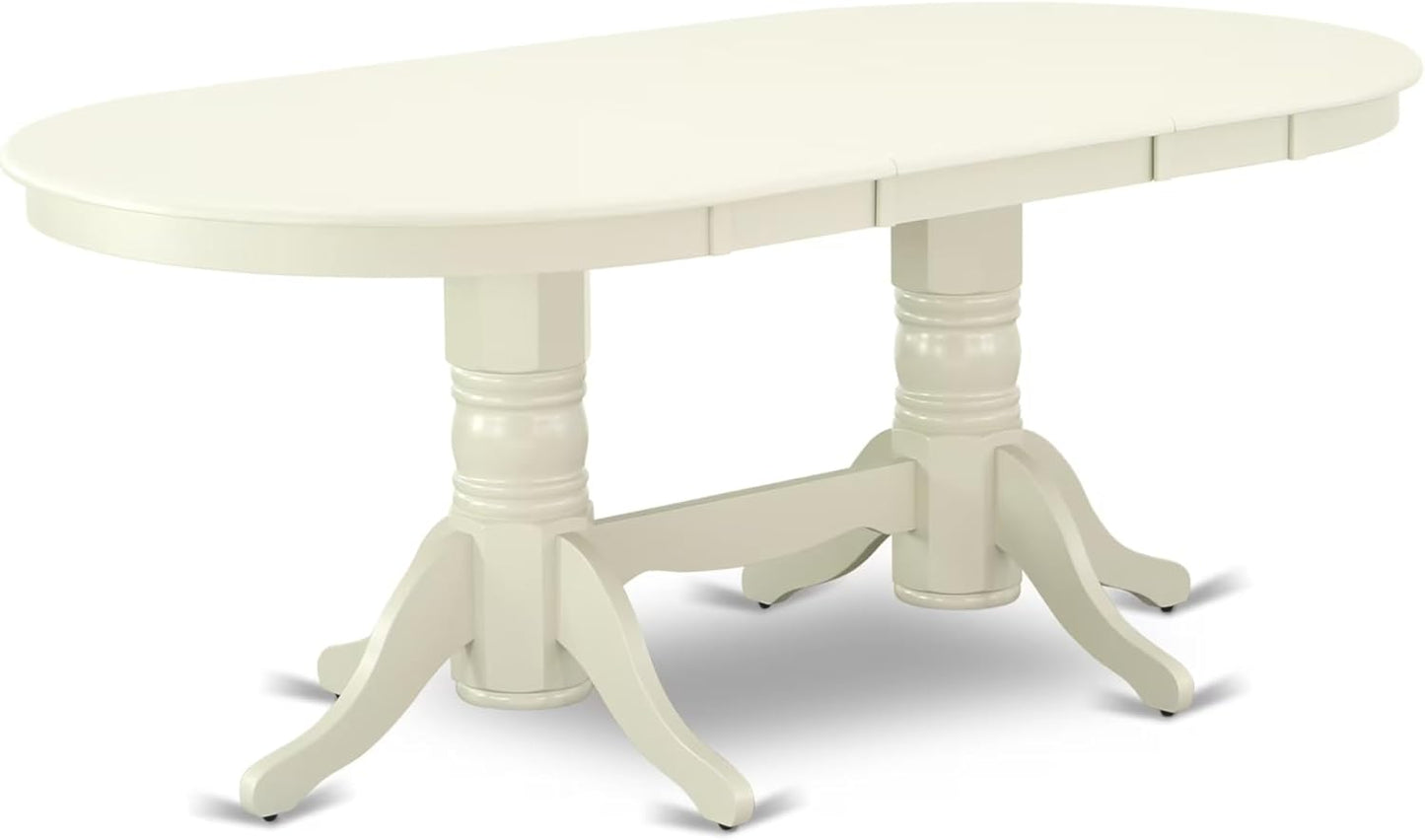 East West Furniture VAAB9-LWH-64 9 Piece Modern Dining Table Set Includes an Oval Wooden Table with Butterfly Leaf and 8 White Faux Leather Parson Dining Chairs, 40x76 Inch, Linen White