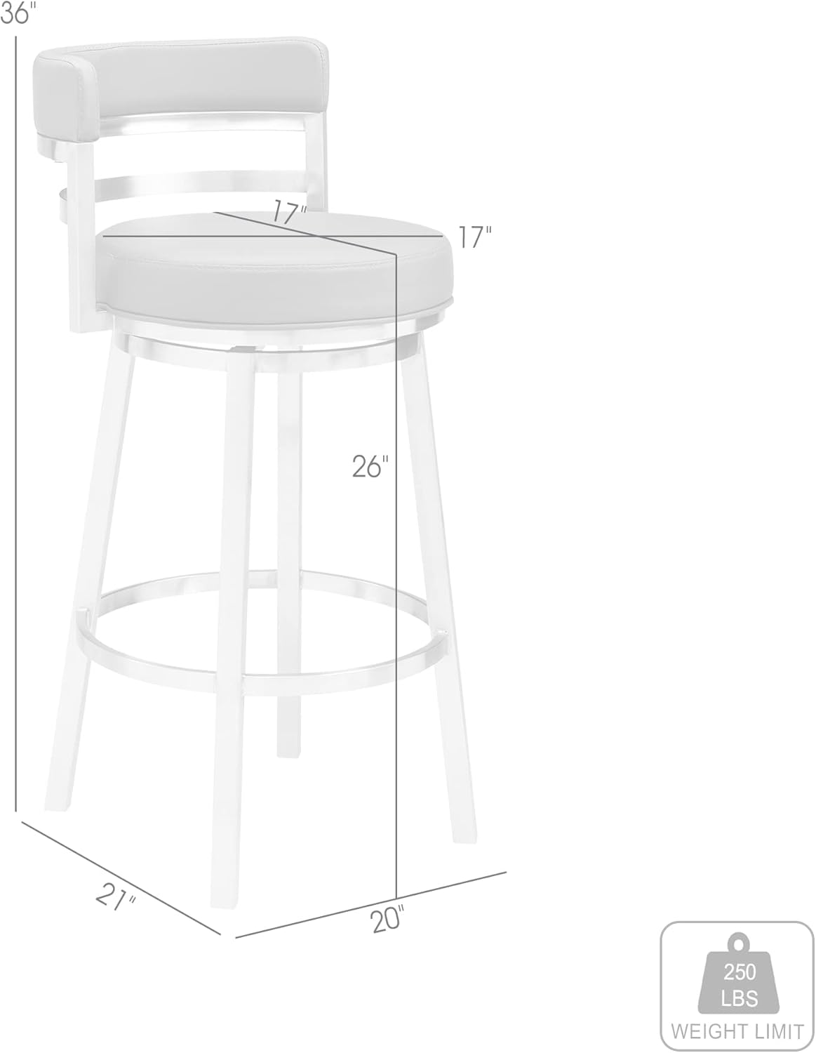 Armen Living Titana 26" Counter Height Swivel Grey Faux Leather and Brushed Stainless Steel Bar Stool