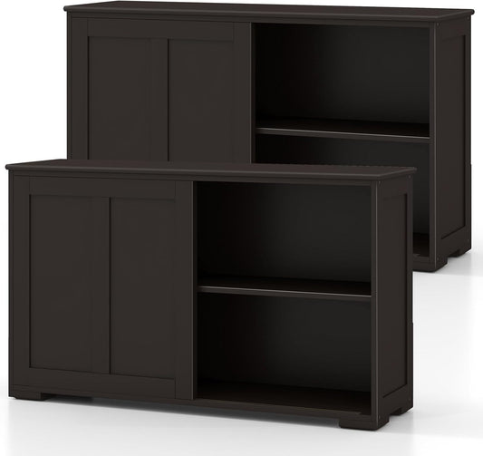 Costzon Sideboard Buffet Cabinet, Wooden Kitchen Storage With Adjustable Shelf, Sliding Barn Door, Accent Coffee Bar Console Table for Living Room, Dining Room, Hallway (Coffee)