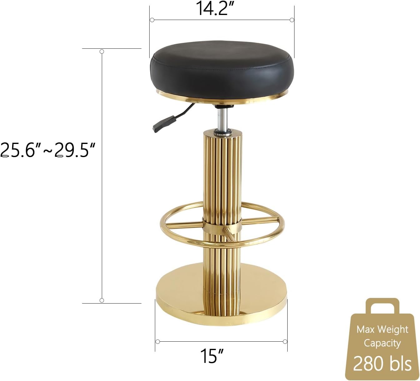 FUNROLUX Gold Bar Stools Adjustable Swivel Counter Stools Modern Backless Counter Height Bar Stools for Kitchen Island with Metal Legs and Upholstered Microfiber Leather (Black)