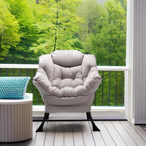 HollyHOME Modern Large Cotton Fabric Lazy Chair，Accent Contemporary Lounge Chair, Single Steel Frame Leisure Sofa Chair with Armrests and A Side Pocket, Grey