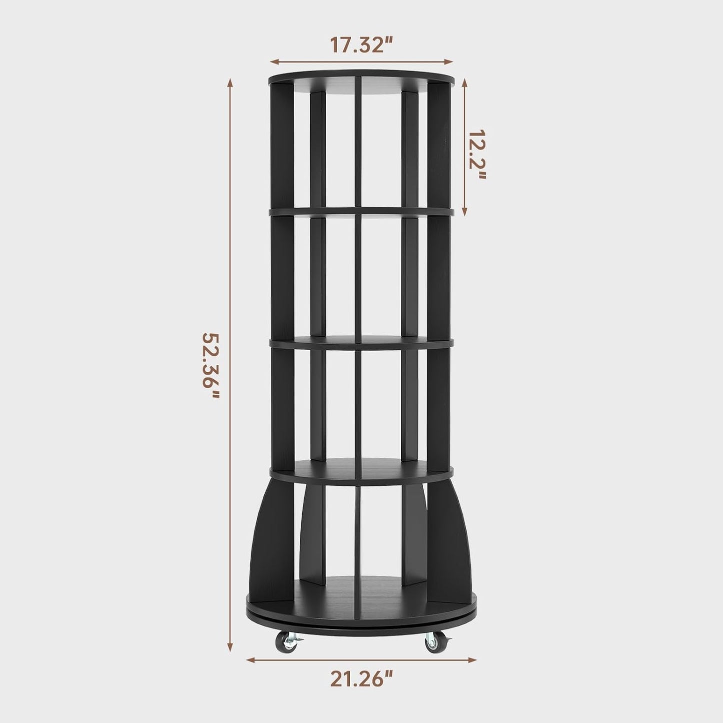 4 Tier Rotating Bookshelf with Brake Wheels, 360° Spinning Bookcase, Vertical Floor Standing Revolving Bookshelf Organizer for Small Spaces, Corner, Living Room, Bedroom, Black