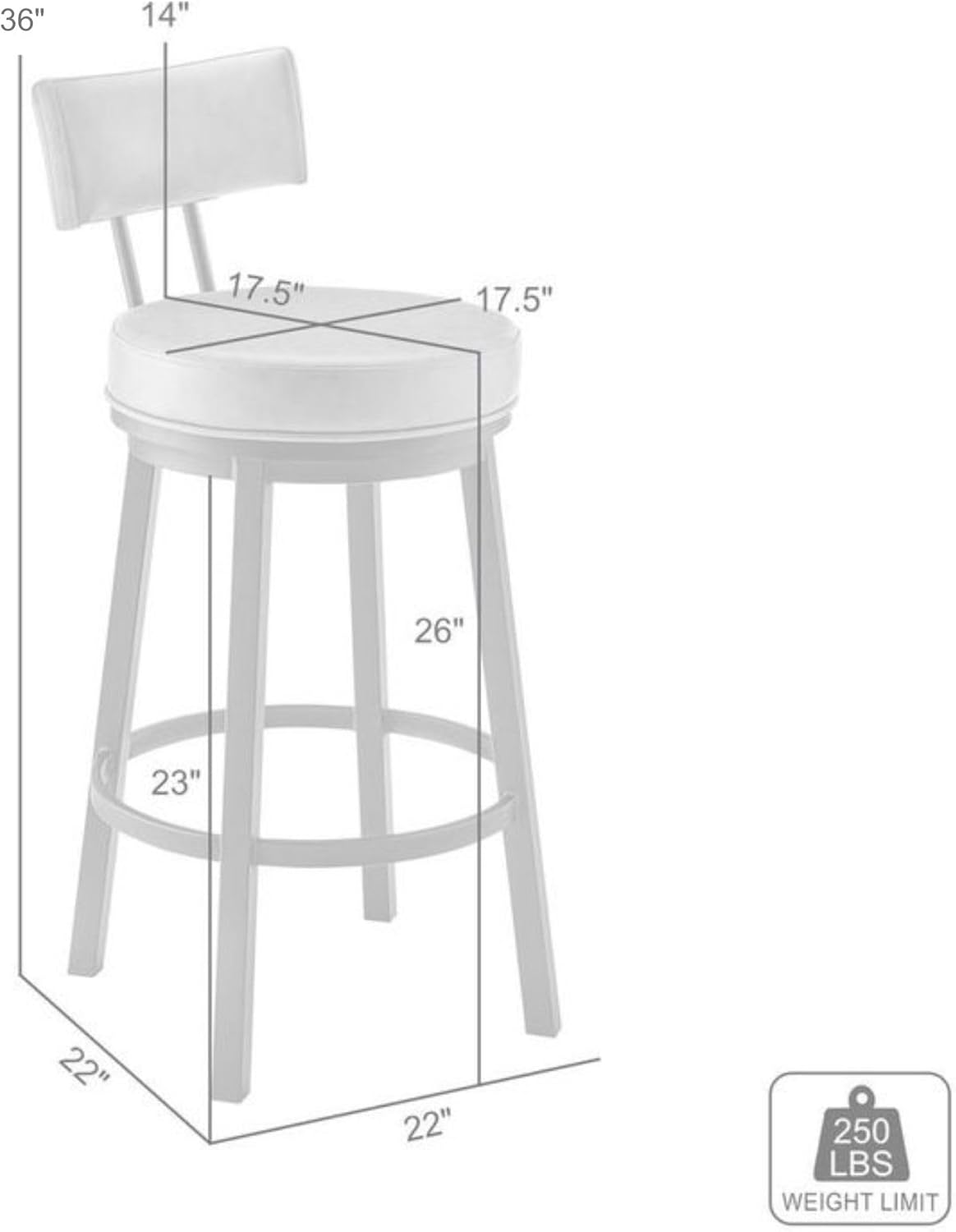 Armen Living Dalza Swivel Counter or Bar Stool in Cloud Finish with White Faux Leather