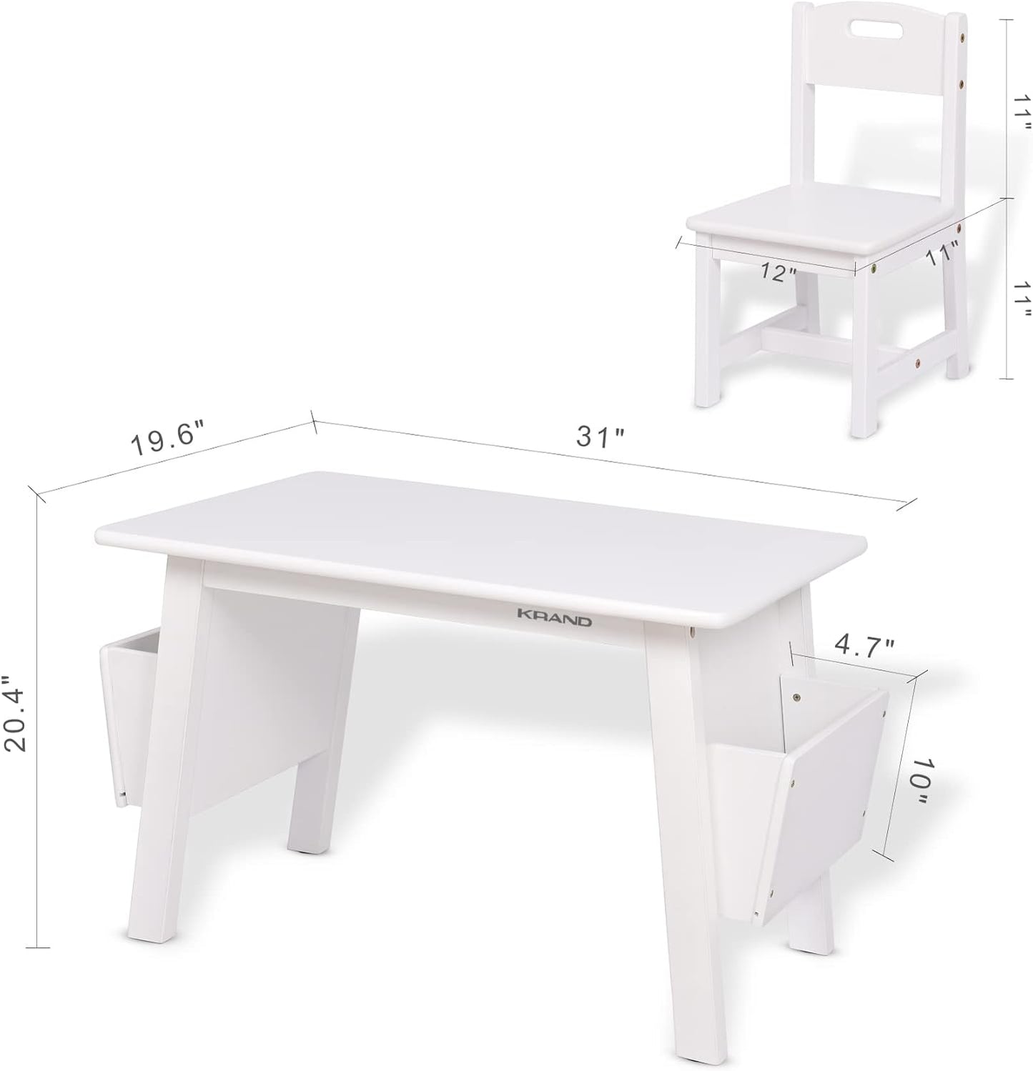 Kids Solid Wood Table and 2 Chair Set with Built-in Storage Cases Children's Storage Table and Chair Set for Toddlers Boys and Girls (Bianca White)