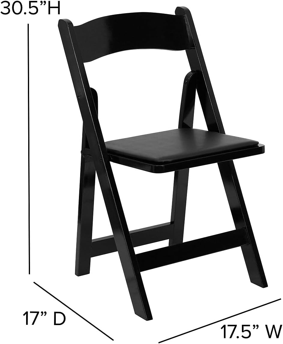 Flash Furniture 2 Pack HERCULES Series Black Wood Folding Chair with Vinyl Padded Seat