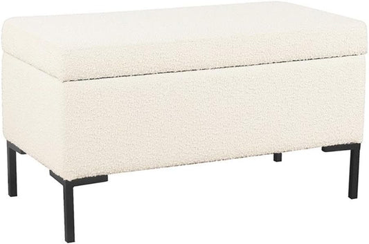 HomePop Upholstered Storage Bench with Metal Leg Home Décor|Bench with Storage for Living Room & Entryway - Cream Boucle