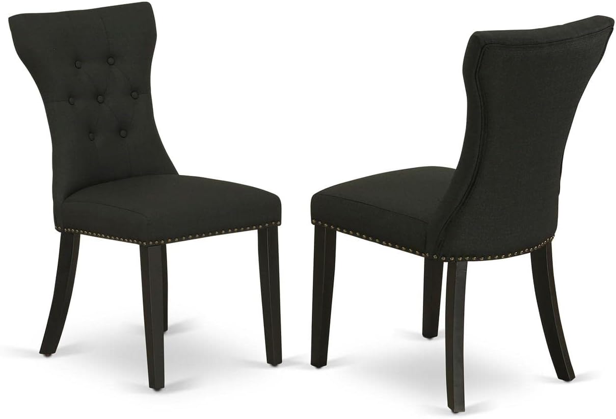 East West Furniture GAP1T24 Gallatin Parsons Dining Chairs - Button Tufted Nailhead Trim Black Linen Fabric Upholstered Chairs, Set of 2, Black