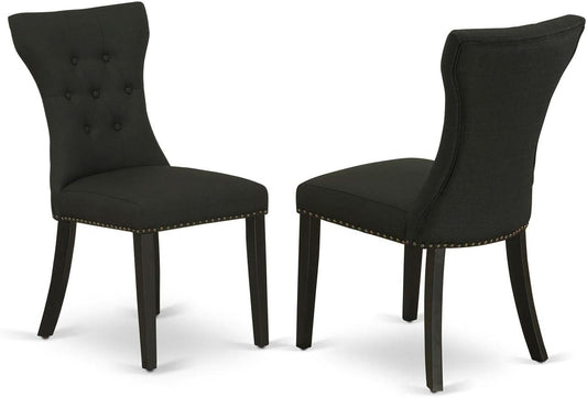 East West Furniture GAP1T24 Gallatin Parsons Dining Chairs - Button Tufted Nailhead Trim Black Linen Fabric Upholstered Chairs, Set of 2, Black