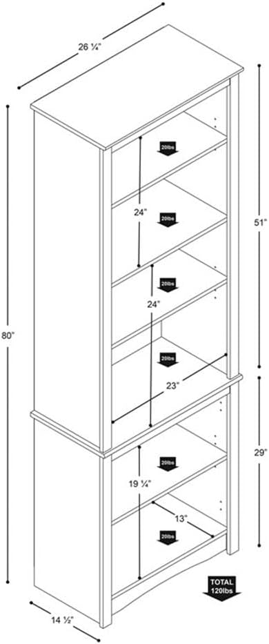 Prepac Sonoma Tall 6-Tier Bookcase 80"H with 2 Adjustable Shelves, Drifted Gray Storage Cabinet, Modern Display Cabinet, Bookshelf with Storage Shelves for Home Office, Living Room, Bedroom Organizer