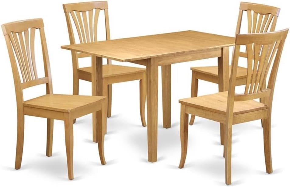 East West Furniture NDAV5-OAK-W 5 Piece Dining Table Set for 4 Includes a Rectangle Kitchen Table with Dropleaf and 4 Dinette Chairs, 30x48 Inch, Oak