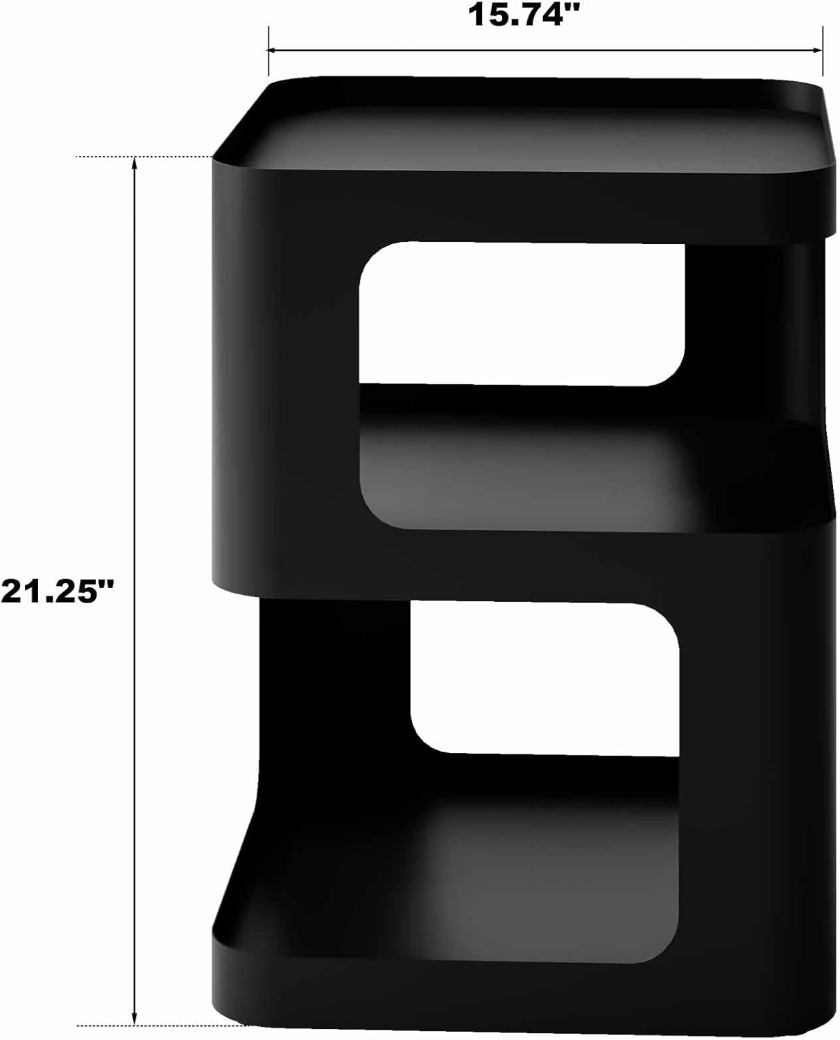 XIV Side Table, Small End Table, Modern Nightstand, Accent Bedside Table, 3 Tier Night Stands, Metal Bed Side Table for Living Room Bedroom Outdoor Entryway, No Assembly Required (Black, Square)