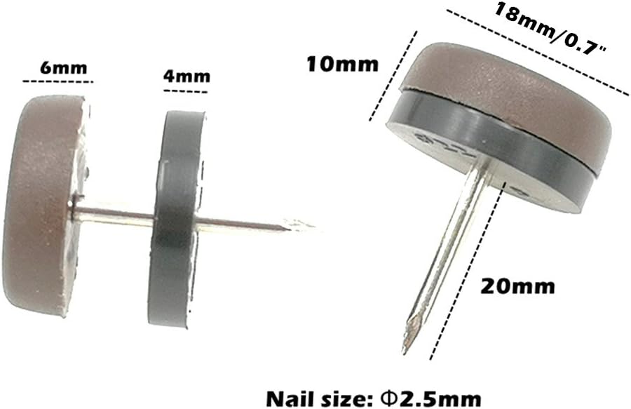 ALIMITOPIA 40pcs Furniture Glide Nail-in Thickened Nylon Chair Glide Slider Furniture Pad Floor Protector for Wooden Furniture Chair Tables Leg Feet(Φ18mm or 0.7";Brown)