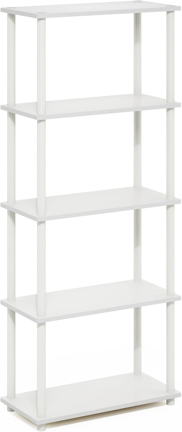 Furinno Turn-N-Tube 5-Tier Multipurpose Shelf Display Rack, White/White
