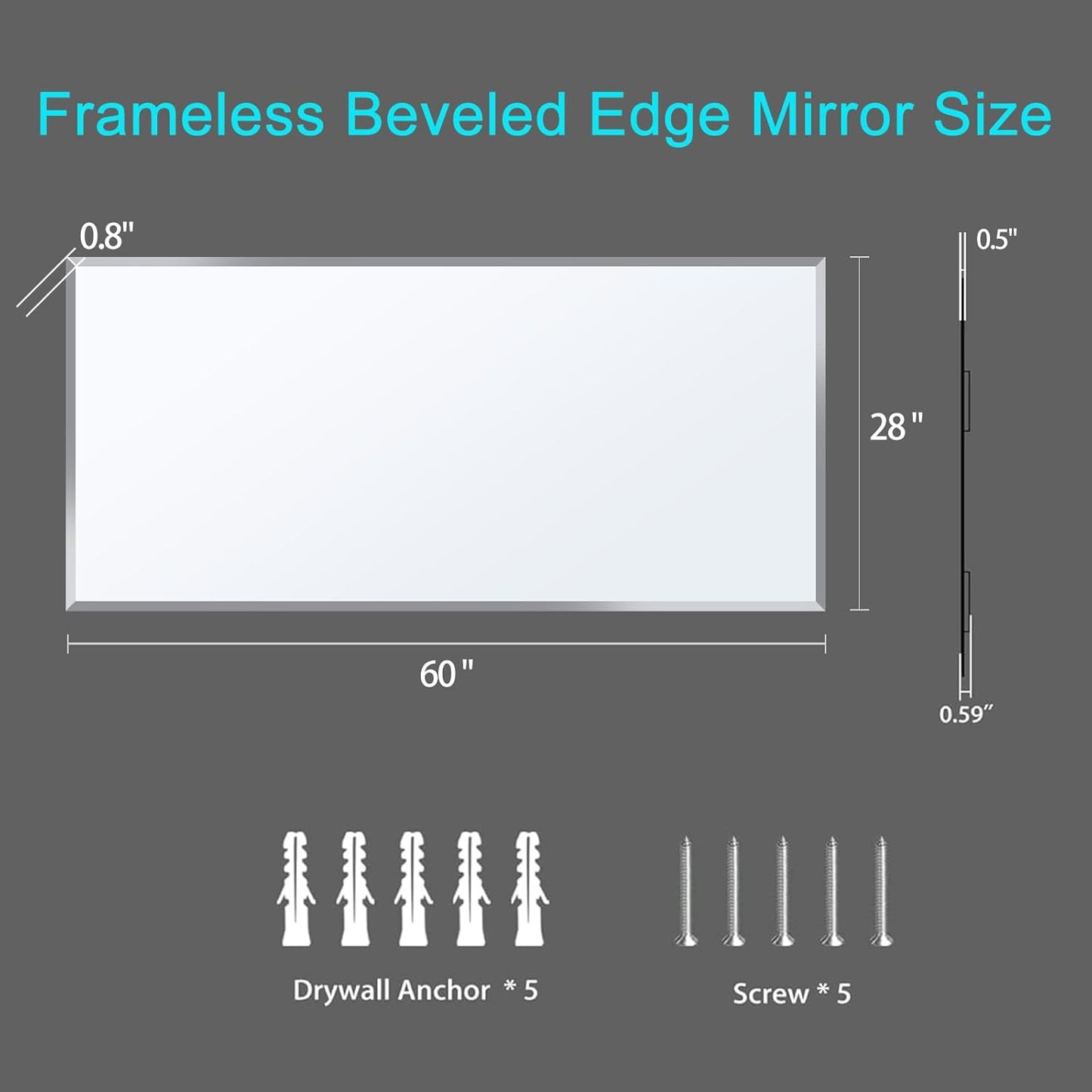 60x28 Inch Bathroom Mirror Frameless Beveled Edge Rectangle Wall Mirror Explosion Proof and Shatterproof Bathroom Vanity Mirror Wall Mounted Hang Firmly (Horizontal or Vertical)